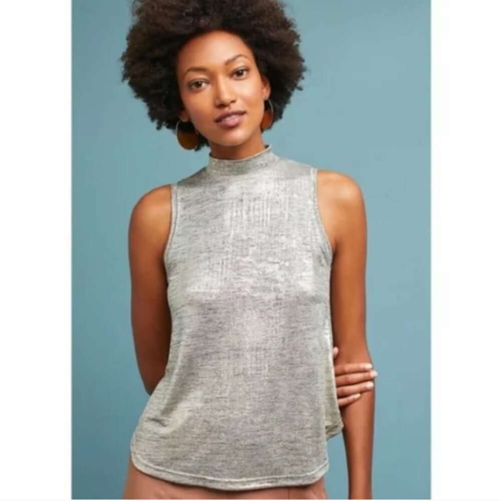 Anthropologie Postmark Shimmery Metallic Mock Neck Tank